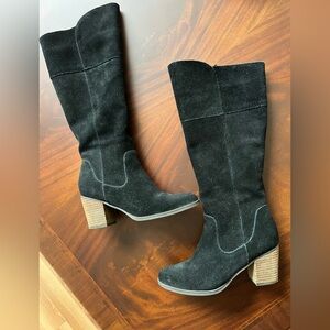 Crown Vintage Black Suede Knee-High Boots